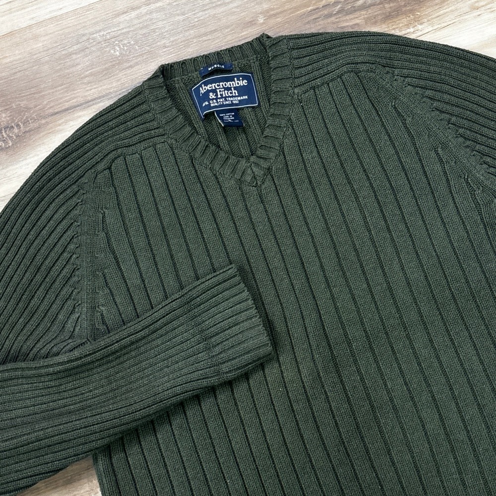 Y2K Abercrombie & Fitch V-Neck Sweater XL Muscle Ribbed Knit Cotton Vintage